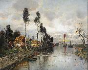 Karl Heffner Hollandische Flublandschaft wahrend eines Gewitters oil on canvas